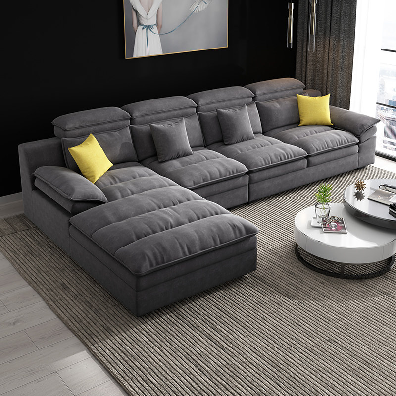 啊点生活科技绒布ins风网红 柔软双层乳胶坐包l型布艺沙发组合375