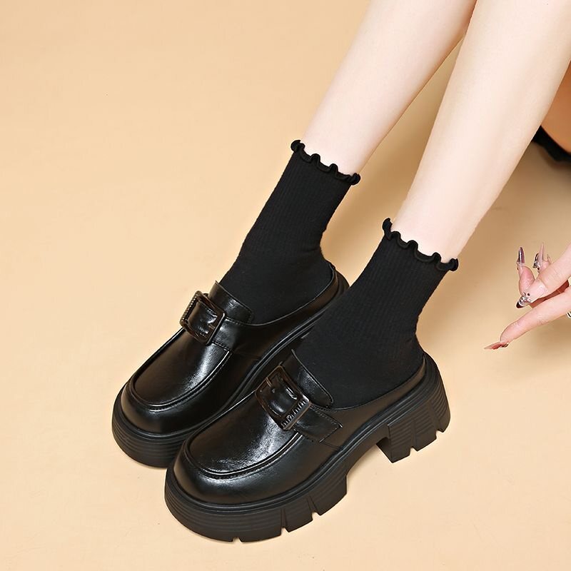 试衣间包头拖鞋女外穿2026新款英伦风厚底懒人鞋小个子增高半拖鞋