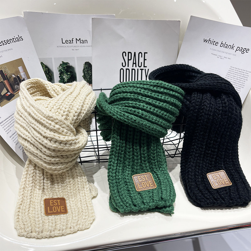 소년 가을 겨울 한국 스타일 울 스카프 2022 새로운 어린이 겨울 따뜻한 니트 스카프  다재다능하고 유행