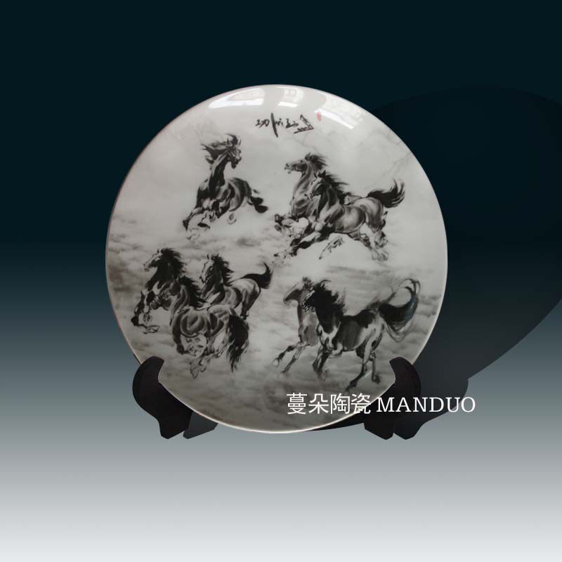 JINGDEZHEN 25CM BAMA JUNTU 장식 도자기 접시 즉시 성공적으로 장식 도자기 도자기 접시 장식품
