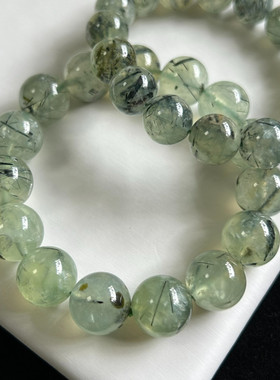 天然葡萄石手串葡萄发手链百搭蓝晶石手串绿发晶大卡蓝发晶