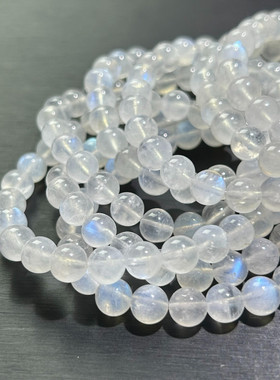 蓝月光手串单圈蓝色月光石冰透女白色印度蓝月光手链百搭链珠