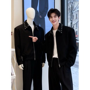 智快鱼港仔文艺男装店铺素拼商场同款欧洲站2026新款单农夹克外套