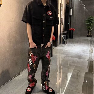 智快鱼唯品会官方牌2026新款潮男装潮牌高级感七彩马短袖衬衫
