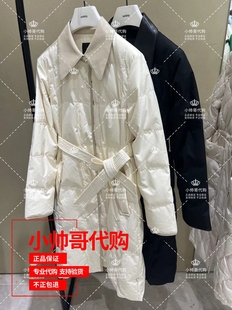 欧时力2023冬专柜正品 羽绒服 皮革翻领腰带长款 现货1TZ3332510