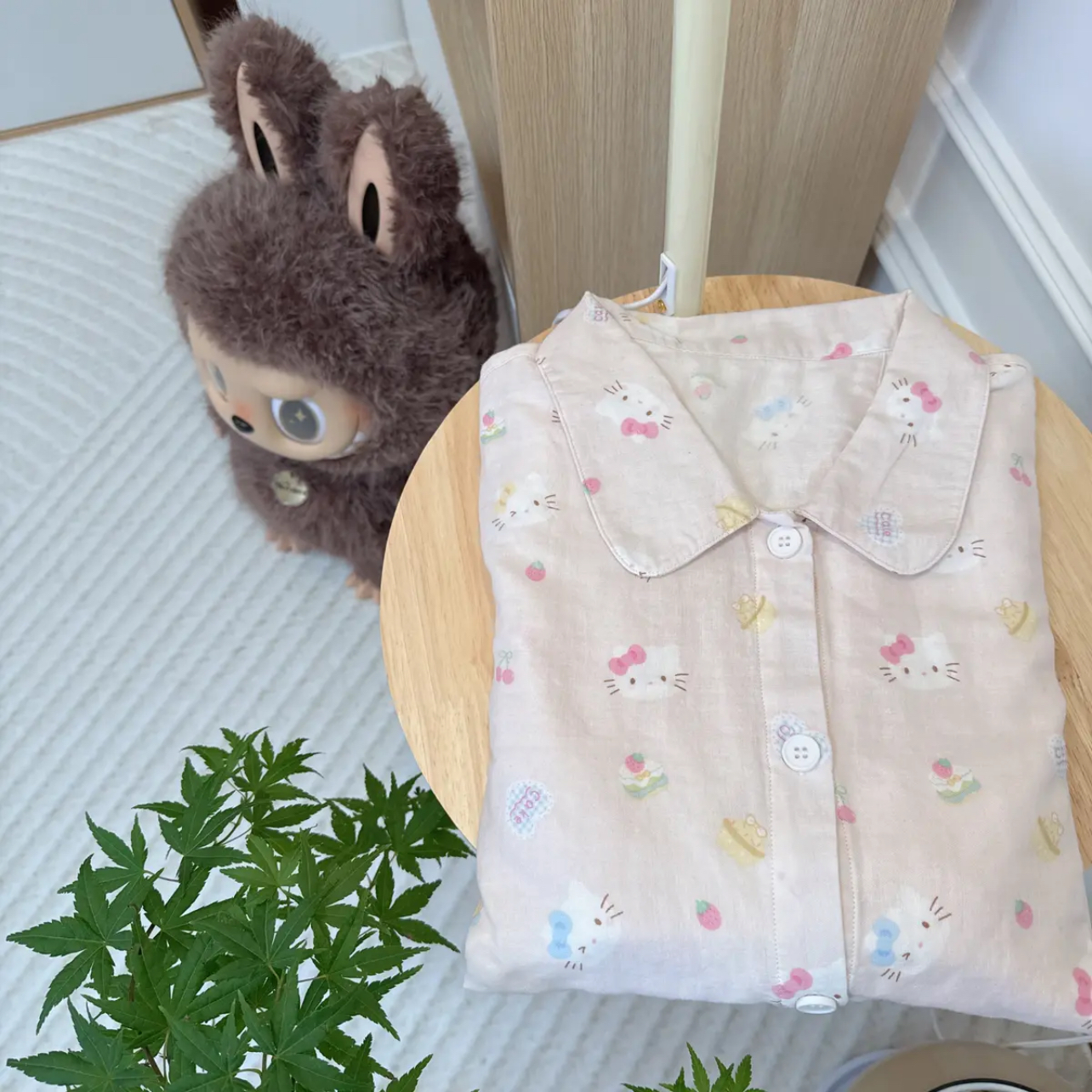 原创设计ins风新款全棉双层纱长袖长裤睡衣家居服套装卡通可爱风