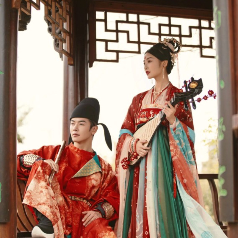 绝配嫁衣春日宴唐制汉服齐胸襦裙影楼工作室夏季情侣中式婚纱照服