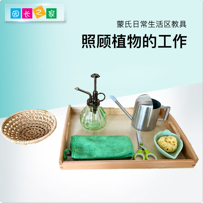 园长之家蒙氏教具照顾植物擦叶子浇水日常生活区工作套装了解自然