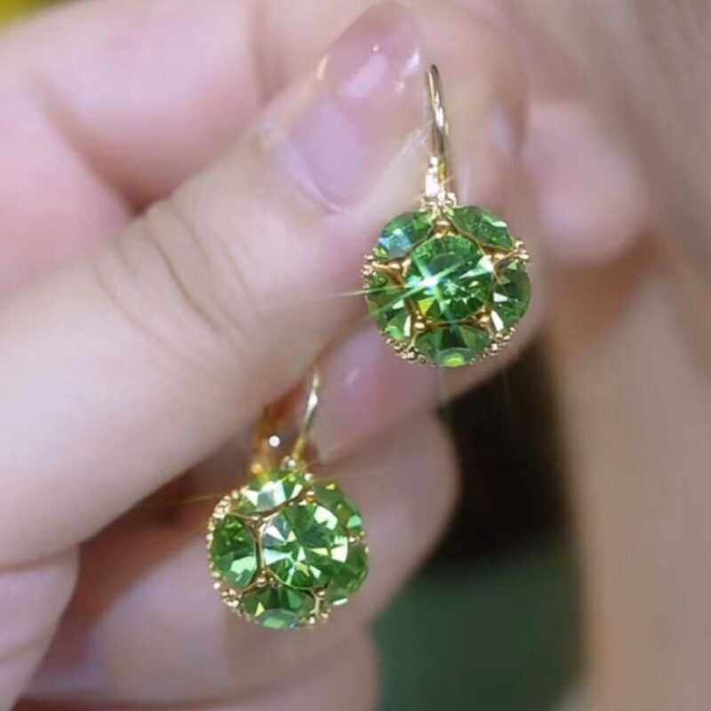 小清新绿色水晶球耳扣女显脸瘦