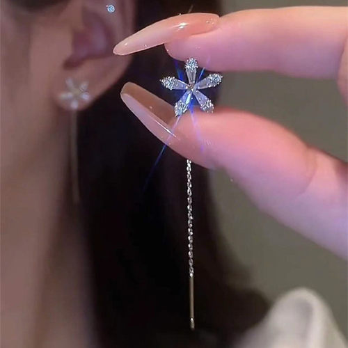 时尚花朵流苏耳环设计感抽拉耳线