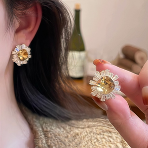 香槟色太阳花耳钉轻奢高级感