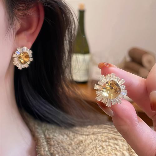 香槟色太阳花耳钉轻奢高级感