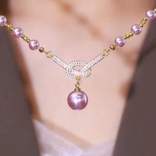 满钻紫色珠珠同心结高级感项链女2024新款爆款气质时尚百搭锁骨链