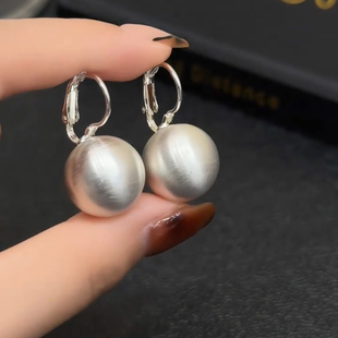 拉丝银球耳环高级感轻奢小众设计感气质冷淡风大气时尚耳钉耳饰潮