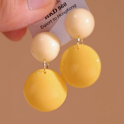 多巴胺糖果黄白撞色圆球耳钉女