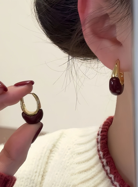 复古红色提篮耳扣2026新款爆款小众高级感耳环新年喜庆显气质耳饰