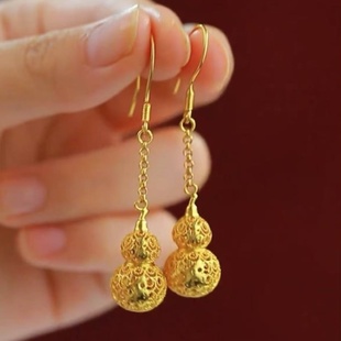 复古长款镂空葫芦耳环招财转运福禄耳饰高级感时尚新中式礼物耳钩