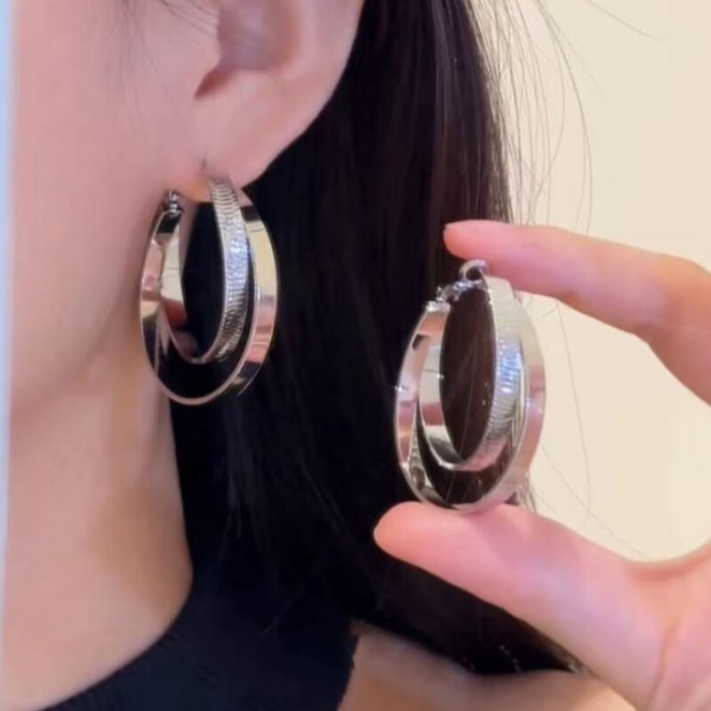 欧美金属交叉素圈夸张耳环