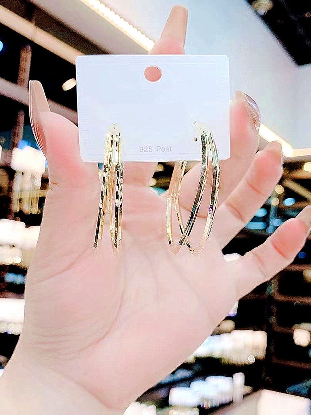 女神范夸张几何方形圈圈潮纯耳环