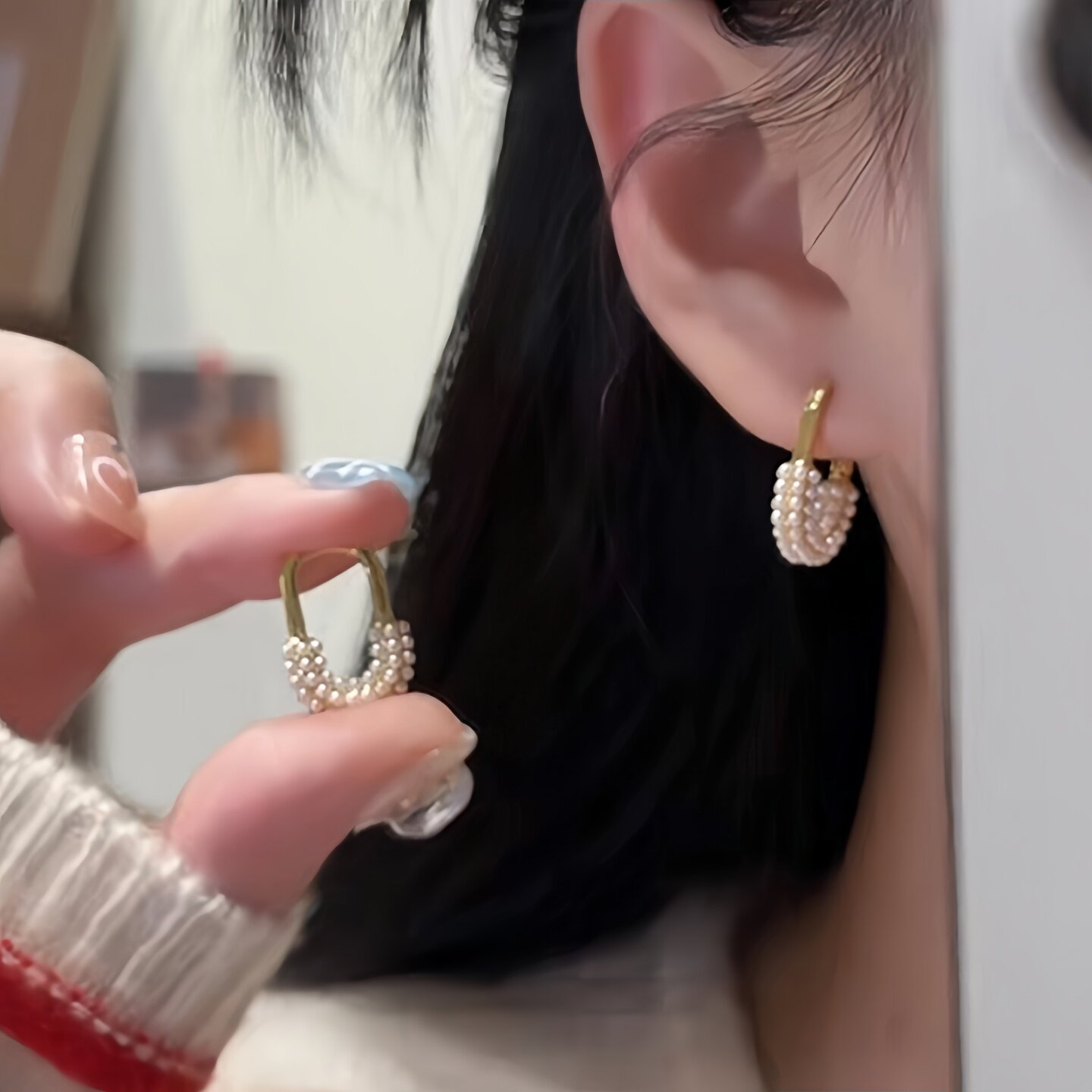 简约精致轻奢小米粒珍珠U形耳扣