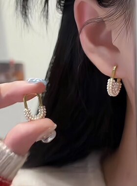 简约精致轻奢小米粒珍珠U形耳扣