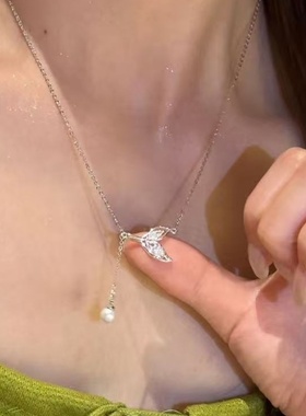 夏季超仙珍珠鱼尾流苏项链女