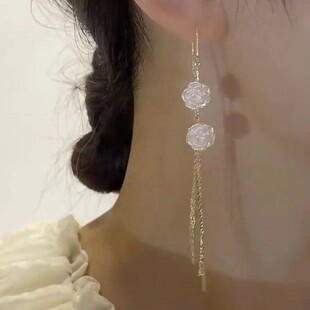 简约设计复古山茶花流苏耳线女2025年新款高级感轻奢耳环洋气耳饰