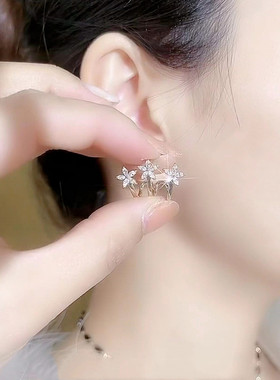 花朵耳排耳环2025新款纯银针一体耳饰时尚爆款小众设计感网红耳钉