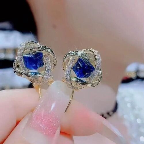 气质镶钻蓝色方糖水晶花朵