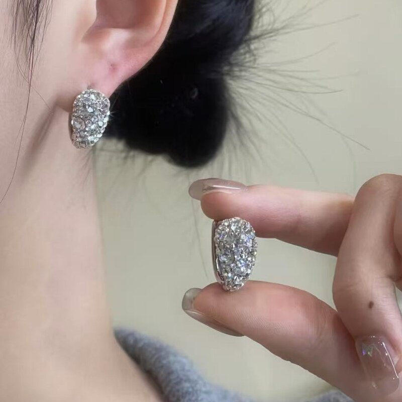 简约微镶满钻水滴耳环S925银针