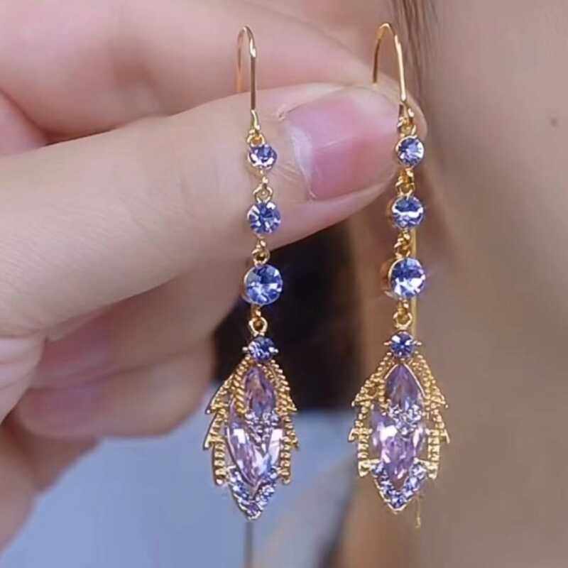 金枝玉叶紫水晶耳线女满钻树叶