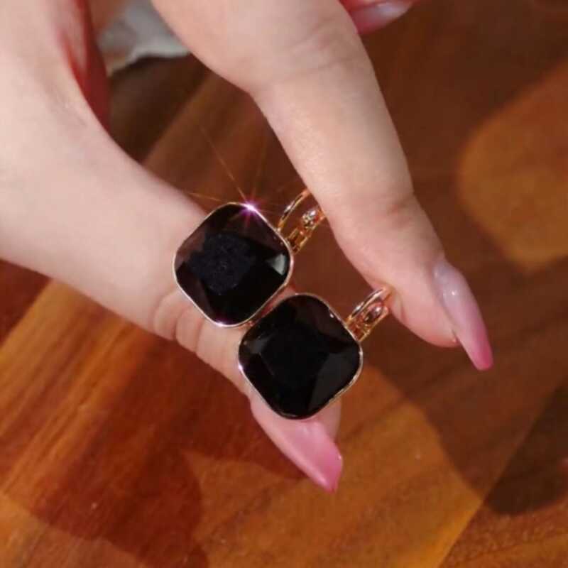欧美时尚蓝色方形水晶耳环女小众