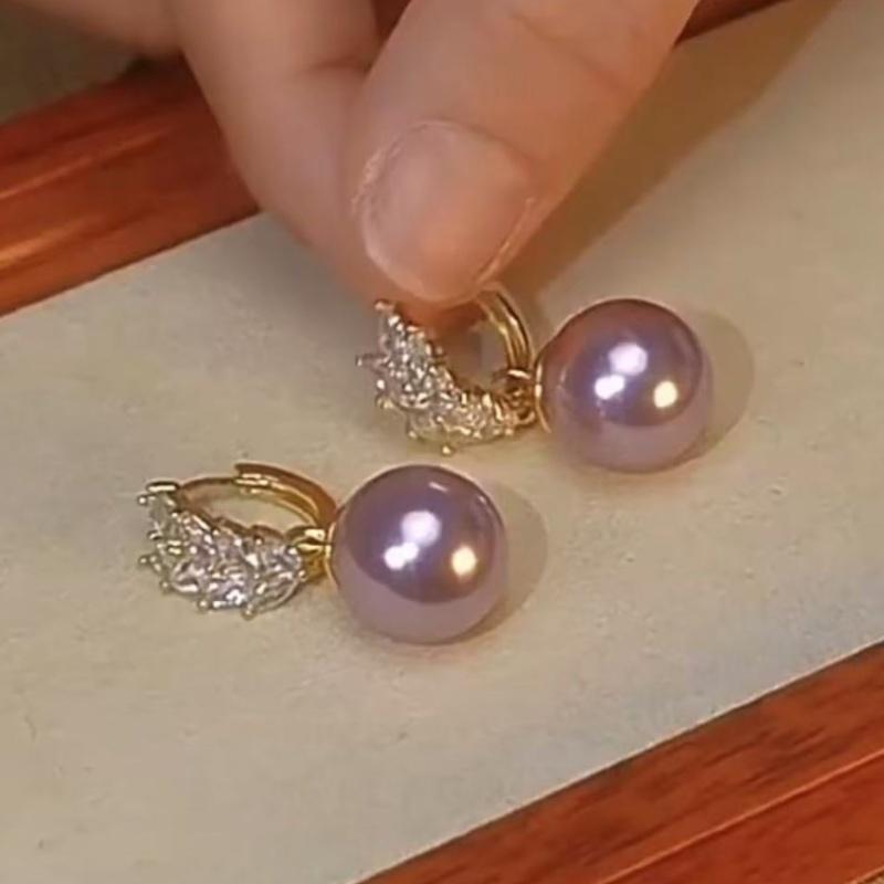 2024新款轻奢紫色珍珠麦穗耳环