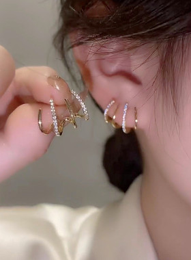 四爪耳排小众设计百搭耳钉女新款韩国气质网红微镶冷淡风银针耳环