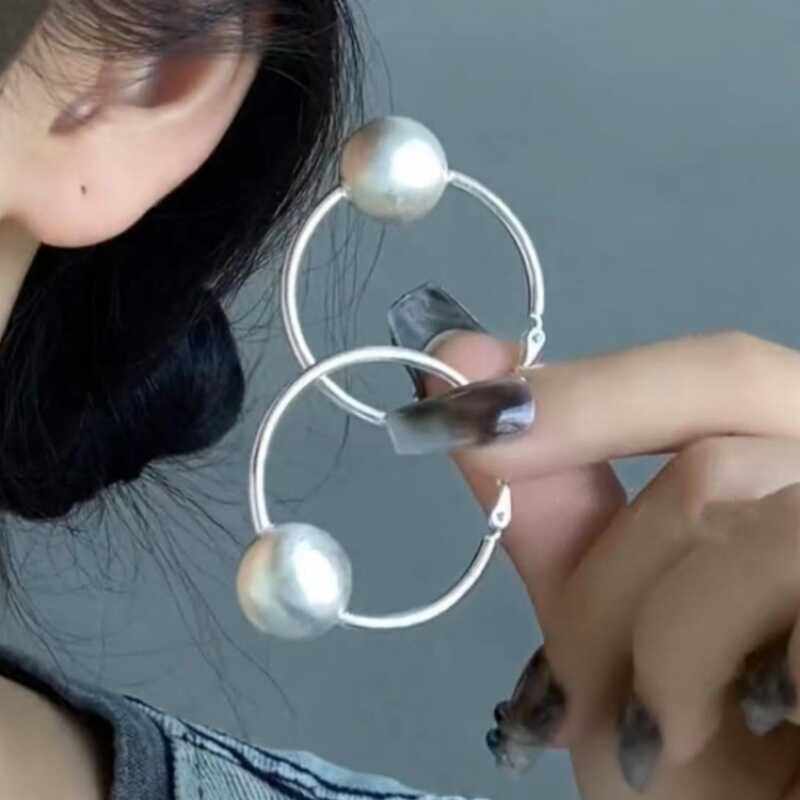 欧美极简复古拉丝圆球圈圈耳环女
