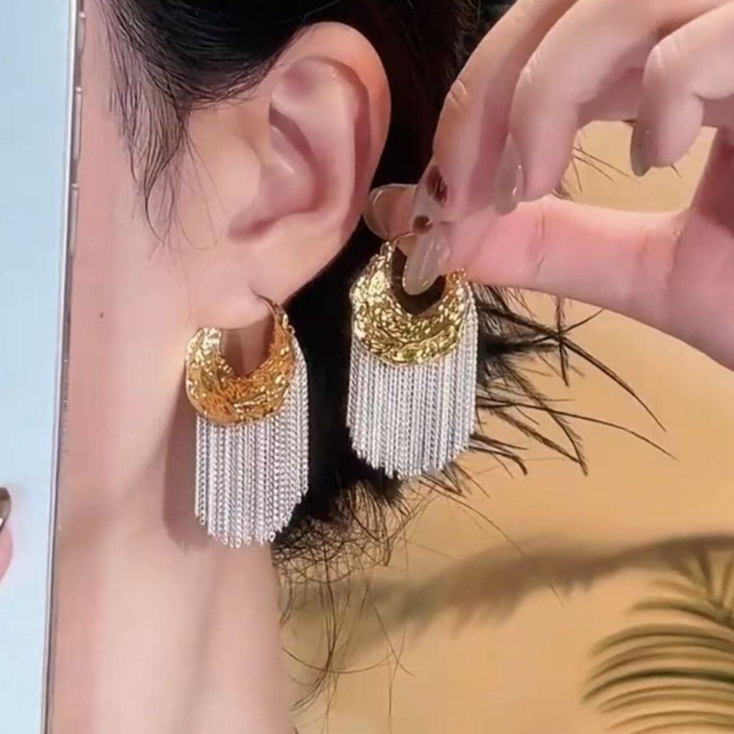 欧美冷淡风金属几何链条流苏耳钉