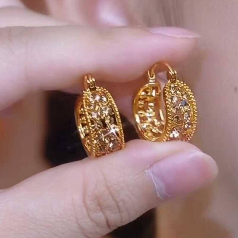 复古金色镂空满钻耳环女网红