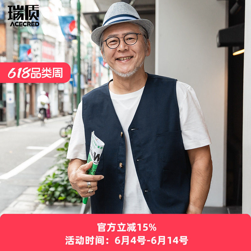 爸爸春装马甲外套中老年男装马夹老爸春秋季爷爷纯棉坎肩男多口袋