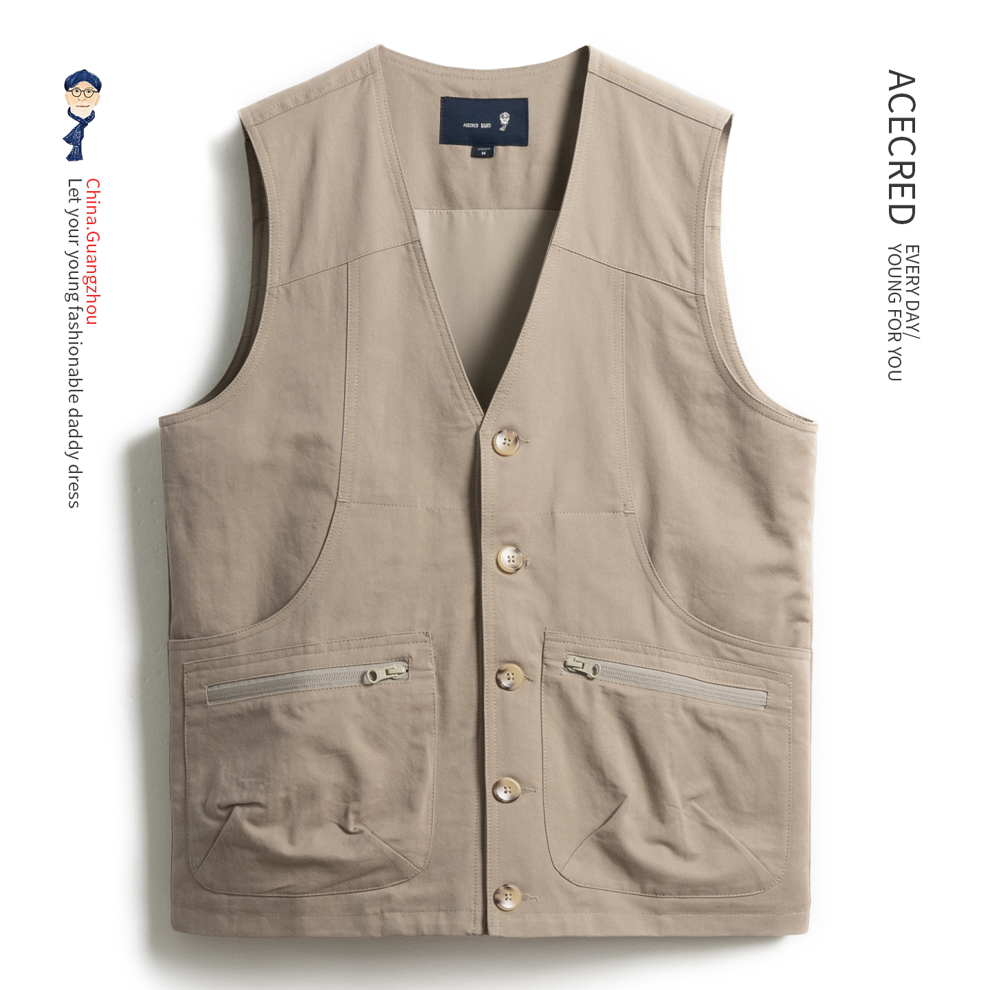 爸爸马甲男中老年宽松纯棉多口袋