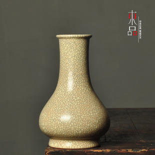 青瓷凌峰手工传世哥窑胆瓶陶瓷花瓶花器仿宋台面花瓶摆件收藏品