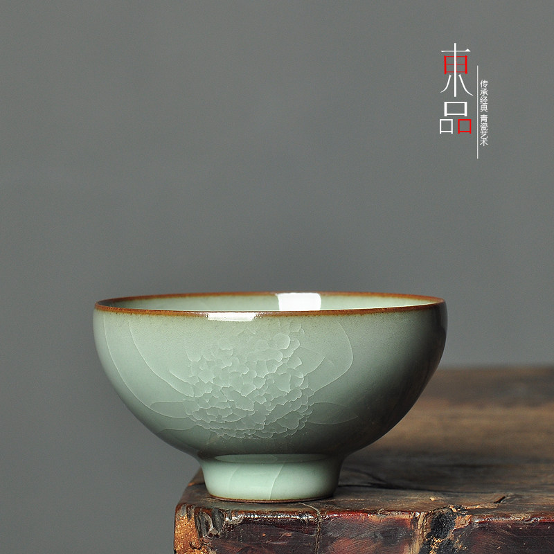 龙泉青瓷茶杯冰裂纹黄长伟功夫茶盏品茗单杯哥窑铁胎百圾碎主人杯