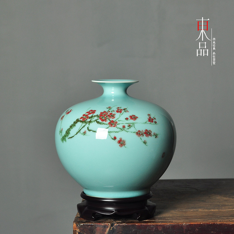 中式梅花手绘大号石榴瓶玄关花器