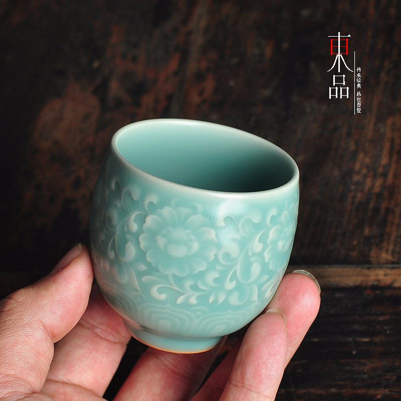 手工青瓷汝窑主人杯天青釉品茗杯