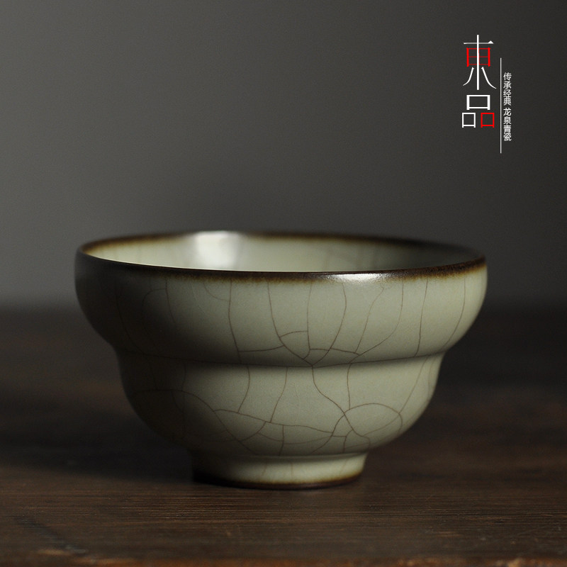 青瓷哥窑品茗杯陶瓷月白釉葫芦杯