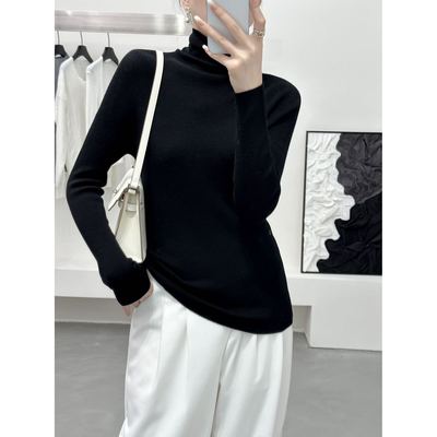 『兰芝』詹祥和100精纺羊毛堆堆领一线成衣百搭内搭高领毛衣