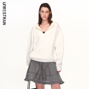 UNRESTRAIN「UNR」重塑日常 上衣卫衣女 深V领翻折宽松套头衫