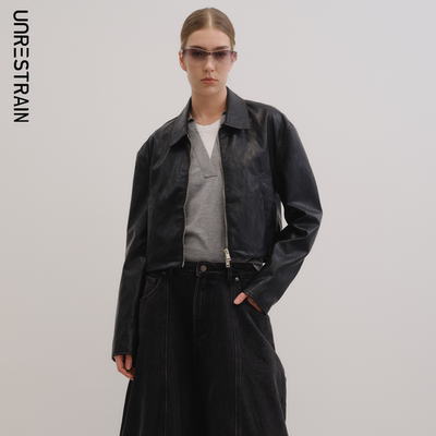 UNR25新款复古翻领短款外套上衣