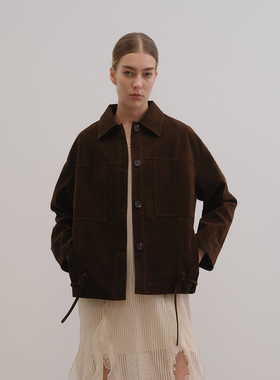 UNRESTRAIN「UNR」游牧时间 新款复古小翻领大口袋外套女上衣