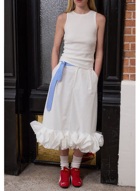 【UNRESTRAIN】UNR2025春夏新款褶皱直筒半身裙女显瘦中长款