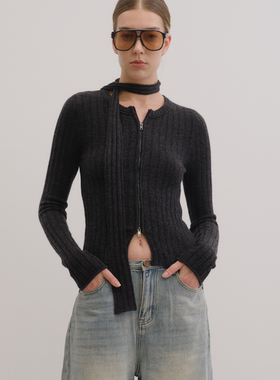 UNRESTRAIN「UNR」第二层体温 新品复古针织双向拉链开衫女上衣